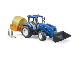 Bruder Traktor New Holland T5.120 s čelním nakladačem, korbou, vidlemi a kulatým balíkem