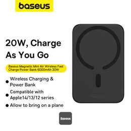 Bezdrátová powerbanka Baseus Magnetic Mini Air 6000mAh, 20W černá