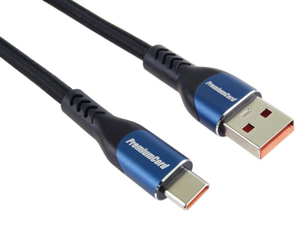 Kabel USB-C - USB 2.0 , 5A, bavlněný oplet 1 m
