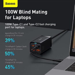 Rychlonabíječka do sítě Baseus GaN3, 2x USB-A, 2x USB-C 100W černá