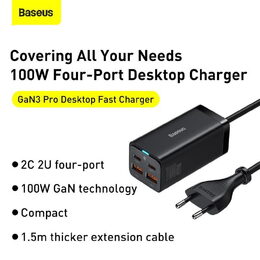 Rychlonabíječka do sítě Baseus GaN3, 2x USB-A, 2x USB-C 100W černá