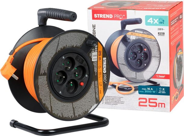 Strend Pro DG-FB04 buben 25m plast 4xzas. 3x1,5mm oranžová 213053