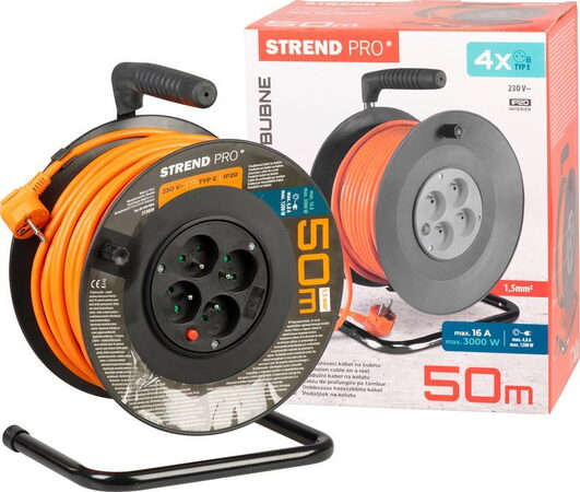 Strend Pro DG-FB04 buben 50m plast 4xzas. 3x1,5mm oranžová 213059