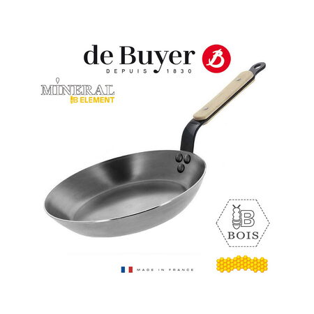 Ocelová pánev de Buyer, 5710.20, MINERAL B BOIS, ocel, dřevěná rukojeť, 20 cm