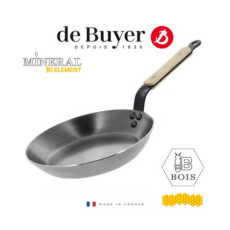 Ocelová pánev de Buyer, 5710.24, MINERAL B BOIS, ocel, dřevěná rukojeť, 24 cm