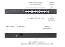 Switch TP-Link ES228GMP 2x GLan, 24x GLan s PoE+, 2x SPF, 384W, 19", Omáda SDN