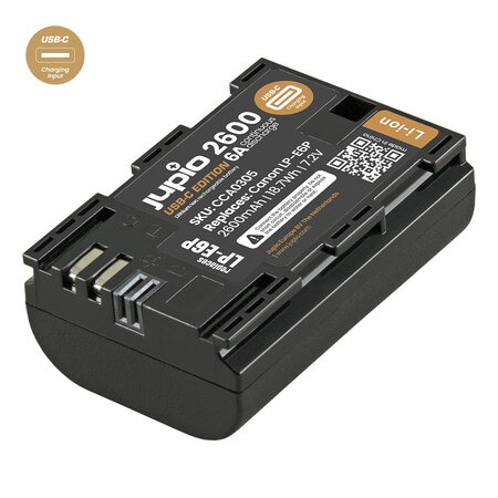 Baterie Jupio LP-E6P *ULTRA C*  2600mAh (6A continuous discharge) 18.7Wh (6A continuous discharge) 18.7Wh - s USB vstupe
