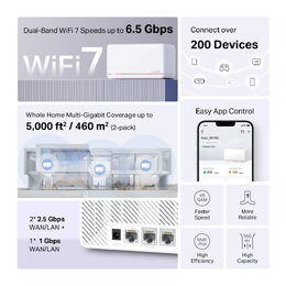 WiFi router TP-Link Mercusys Halo H37BE(2-pack) WiFi 7, BE6500, 2x 2.5GLAN, 1x GLAN, 2,4/5 GHz