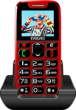 EVOLVEO EasyPhone, mobilní telefon pro seniory s nabíjecím stojánkem, červená