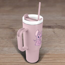 Lilo a Stitch cestovní hrnek s brčkem růžový