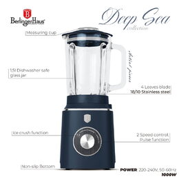 BERLINGERHAUS Stolní mixér se skleněnou nádobou 1,5 l 1000 W Deep Sea Collection BH-9766