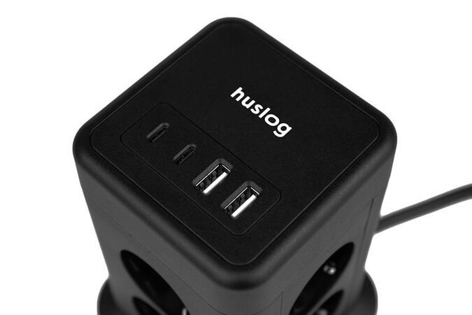 Nabíjecí stanice Huslog 15W 8xzásuvka, 2x USB-C, 2xUSB černá