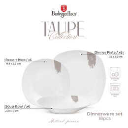 BERLINGERHAUS Jídelní sada talířů 18 ks Taupe Collection bílá-šedá BH-10202