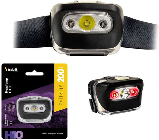 Technik Headlamp H10 čelovka LED + červená LED 3xAAA  200lm