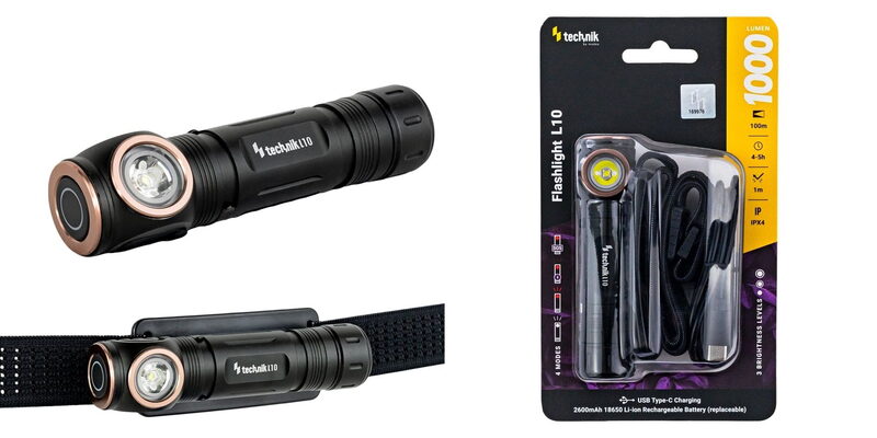 Technik Flashlight L10 nabíjecí svítilna/čelovka LED 2v1 kovová 1000lm