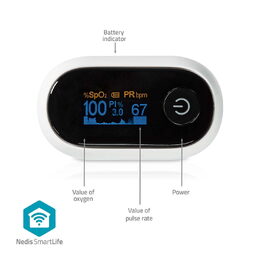 Nedis SmartLife Pulzní Oxymetr | Bluetooth | OLED Displej | Perfuzní index / Pul
