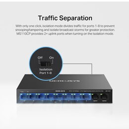 Switch TP-Link Mercusys MS110CP 2x GLAN, 8x LAN s PoE+, 65W