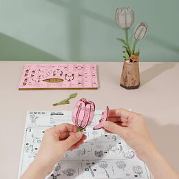 RoboTime 3D dřevěná skládačka Růžový tulipán