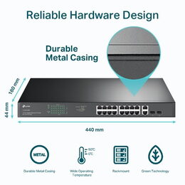 Switch TP-Link TL-SG1218MP 18x GLan, 16x PoE+, 2x SFP Combo, 250W , poškozený obal