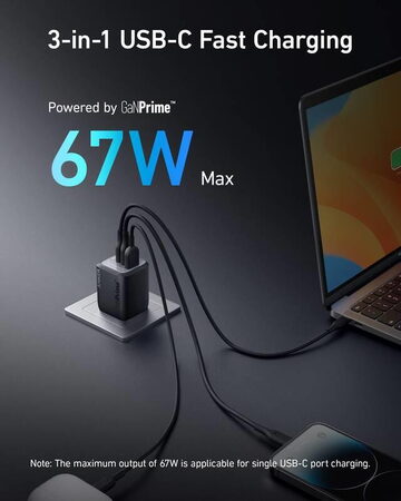 Nabíječka do sítě Anker Prime GaN 67W, 2xUSB-C, 1xUSB černá