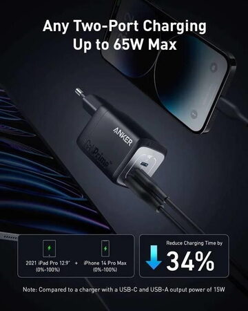 Nabíječka do sítě Anker Prime GaN 67W, 2xUSB-C, 1xUSB černá