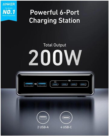 Nabíjecí stanice Anker Prime 200W 4xUSB-C, 2xUSB černá