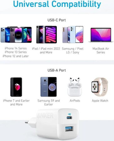 Nabíječka do sítě Anker 323 33W, 1xUSB-C, 1xUSB bílá