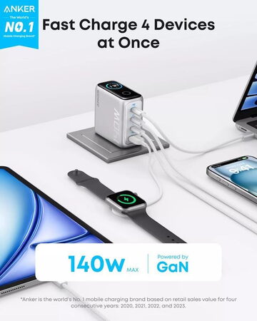 Nabíječka do sítě Anker 140W, 3xUSB-C, 1xUSB stříbrná