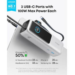 Powerbanka Anker 25000mAh, 165W s kabelem USB-C stříbrná