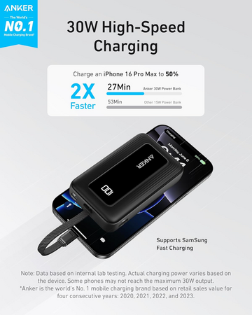 Powerbanka Anker Zolo 10000mAh, 30W s kabelem USB-C černá