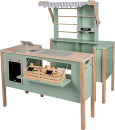 small foot Dřevěný obchod a kuchyňka Tasty zelená 2 v 1