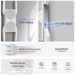 WiFi extender TP-Link RE655BE WiFi 7 AP/Extender/Repeater, BE11000, 1x GLAN, fixní anténa, EasyMesh, poškozený obal