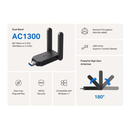 USB klient TP-Link Mercusys MA32H Wireless USB adapter AC1300, 2,4/5 GHz, poškozený obal
