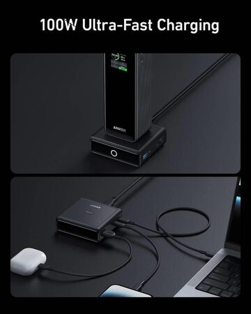 Nabíjecí stanice Anker 100W 2xUSB-C, 1xUSB, 1xkonektor pro Prime powerbanku černá