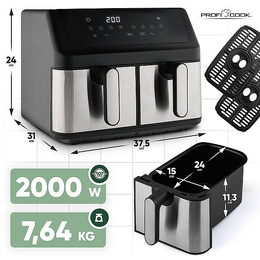 ProfiCook FR 1296 H Dvojitá horkovzdušná fritéza 2000W