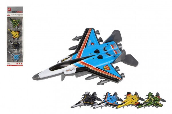 Letadlo stíhačka 4ks kov/plast 10cm na zpětné natažení mix barev v krabičce 10x36,5x4cm