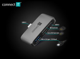 USB hub CONNECT IT CompactPRO + čtečka karet ANTRACITOVÁ