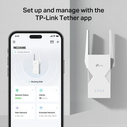 WiFi extender TP-Link RE235BE WiFi 7 AP/Extender/Repeater, BE3600, 1x 2,5GLAN, fixní anténa, EasyMesh
