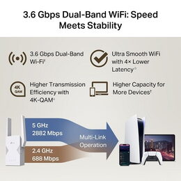 WiFi extender TP-Link RE235BE WiFi 7 AP/Extender/Repeater, BE3600, 1x 2,5GLAN, fixní anténa, EasyMesh