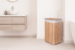 Koš na prádlo G21 72 l, bambusový s bílým košem