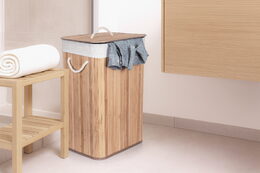 Koš na prádlo G21 72 l, bambusový s bílým košem