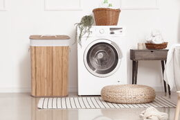 Koš na prádlo G21 72 l, bambusový s bílým košem