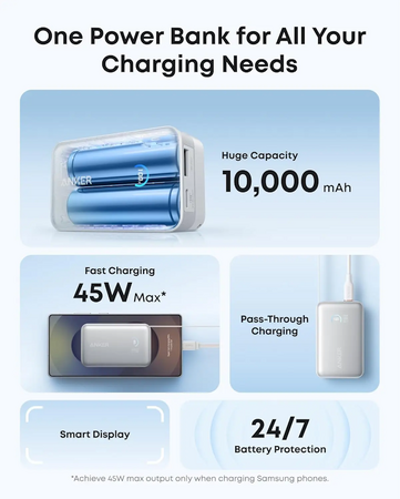 Powerbanka Anker Nano 10000mAh, 45W s kabelem USB-C bílá