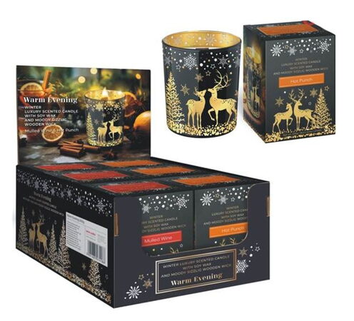 Bartek vánoční svíčka vosková ve skle 200g hřejivý večer s dřevěným knotem 015