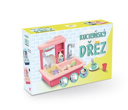 Teddies Dřez na mytí nádobí růžový + kohoutek na vodu na baterie plast s doplňky v krabici 46x28x12cm