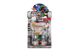 Sada skateboard šroubovací, koloběžka prstová, waveboard plast s doplňky mix druhů na kartě 16x30cm