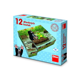Kostky kubus Krtek a zvířátka dřevo 12ks v krabičce 22x18x4cm