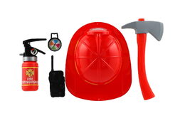 Teddies Hasičská sada helma/přilba + hasičák stříkací vodu plast 5ks v sáčku