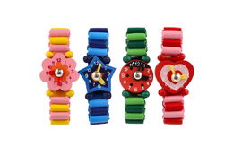 Teddies Hodinky dřevo náramkové 7cm asst 4 druhy 72ks se stojánkem