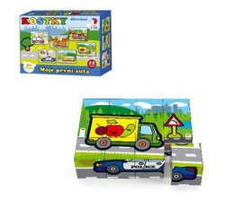 Kostky kubus dřevěné Moje první auta 12ks v krabičce 17x12,5x4cm MPZ